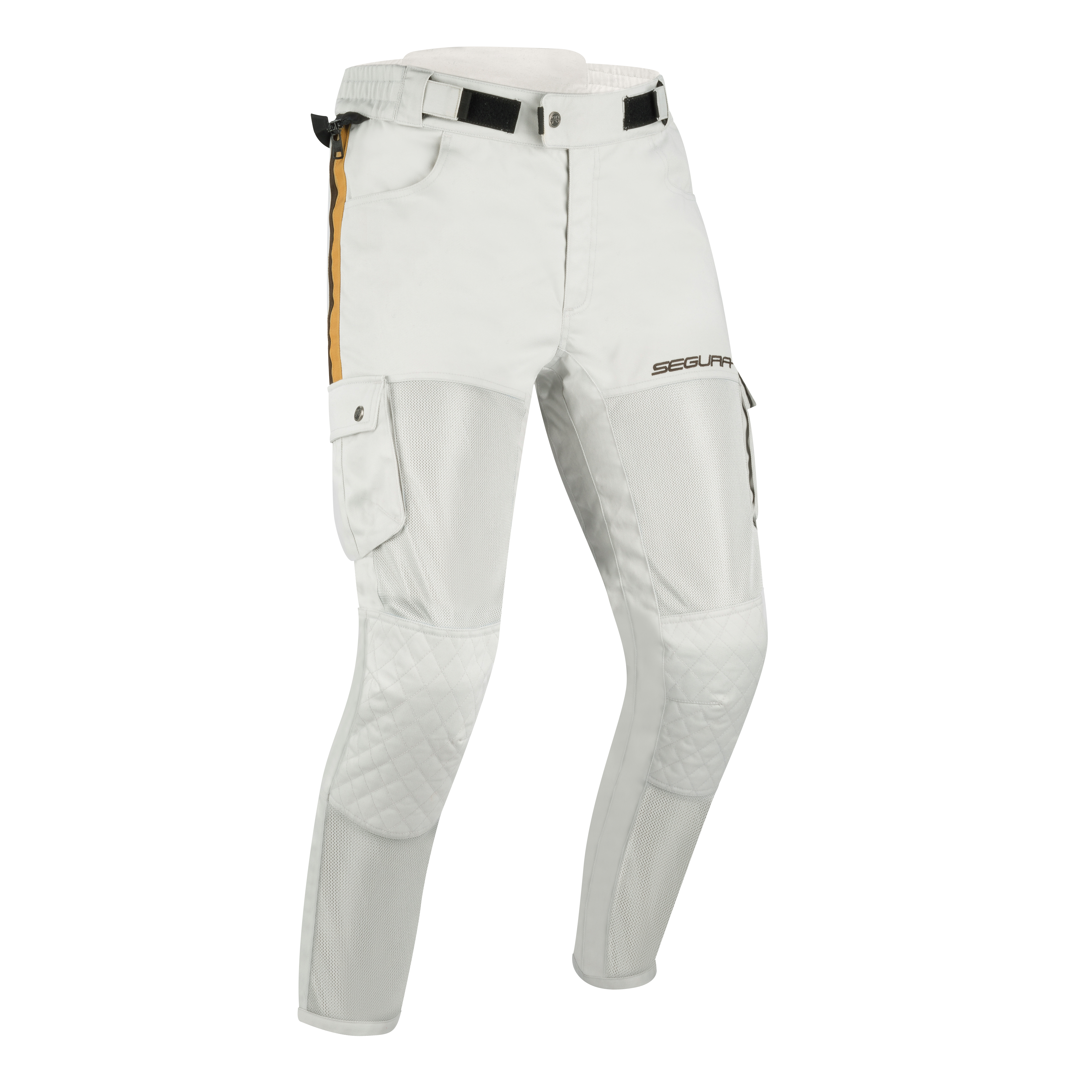 STP283_SEGURA-MOJO-PANT Pantalon Mojo Segura, couleur Blanc et Marron avec poche latérale Vue de face